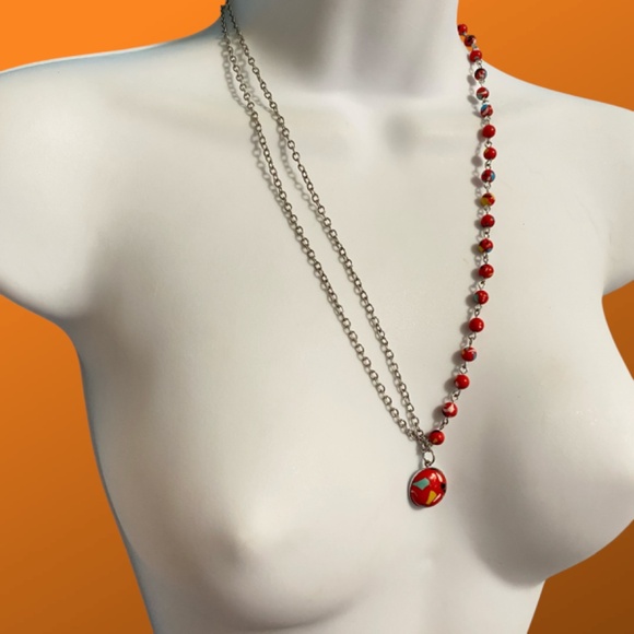 Bright Red Abstract Papparazi Necklace & 2 Pairs Earrings Set - Picture 12 of 12